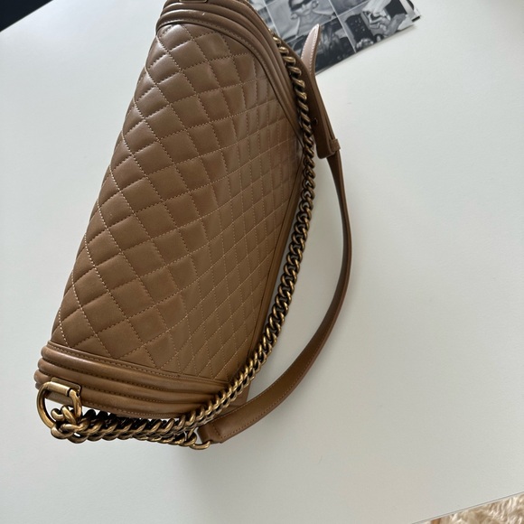 CHANEL TAN Quilted Leather Large Boy Flap Bag LOVING CARRIED ABOUT 20 TIMES! - Picture 9 of 16